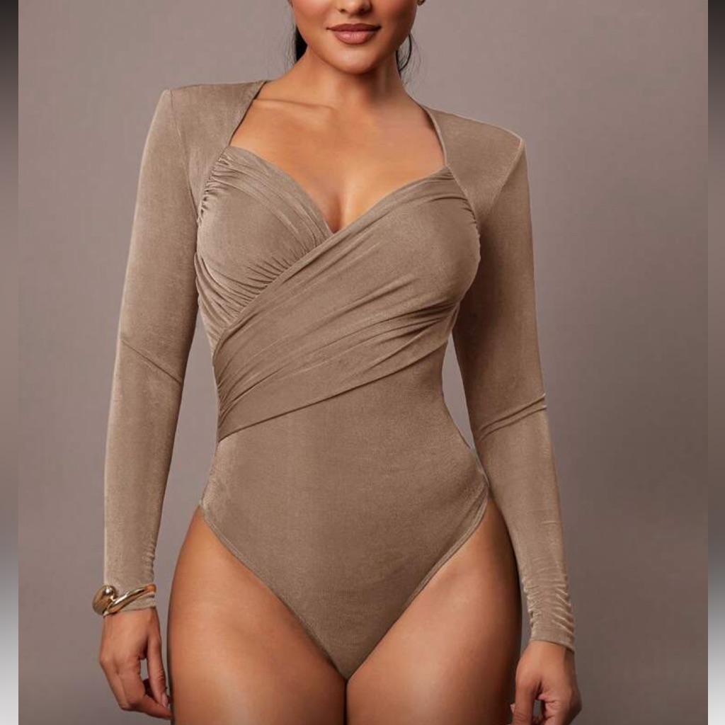 Elegant Tan Long Sleeve Bodysuit